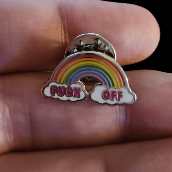 SOLD OUT Rainbow **** off enamel pin - Picture 4 of 6